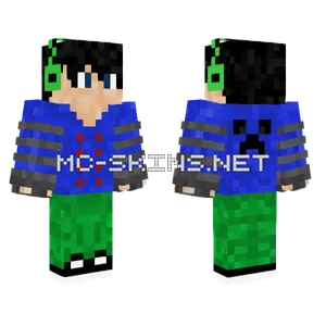Blue Creeper Hoodie Boy Minecraft skin