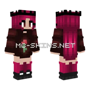 Brown Outfit Pink Hair Rose Minecraft skin
