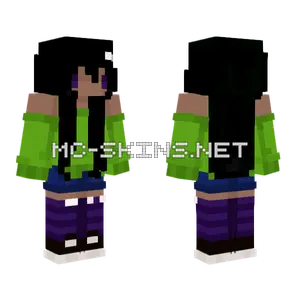 Cute Black Girl Purple Green Minecraft skin