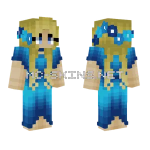 Cute Blonde Pigtails Ocean Blue Dress Minecraft skin