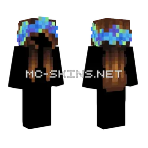 Female Dark Brunette Blue Flowers Minecraft skin