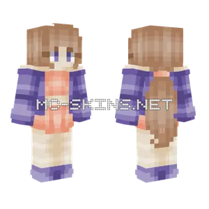 Girl Big Ponytail Purple Jacket Minecraft skin