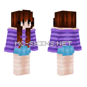 Girl Brown Hair Purple Stripes Minecraft skin
