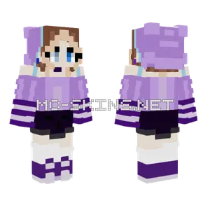 Girl With Brown Hair Purple Blue Outfit Minecraft skin