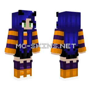 Halloween Purple Orange Stripe Skirt Blue Hair Minecraft skin