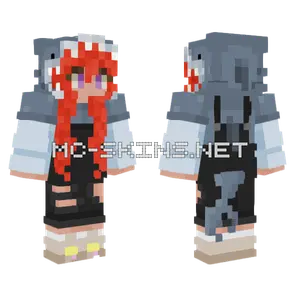 Red Hair Shark Girl Hoodie Minecraft skin