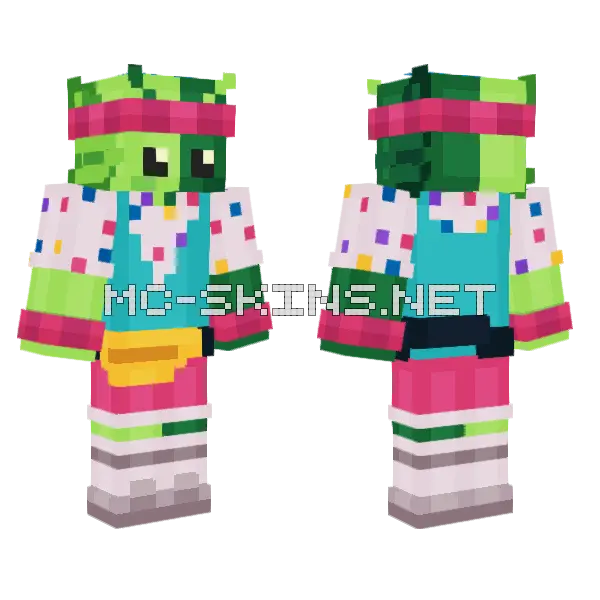80s Alien Axolotl Minecraft skin, front and back