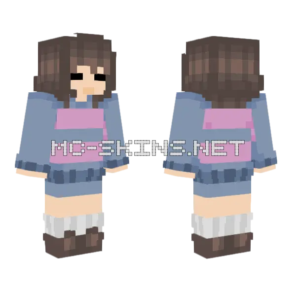 Accurate Frisk Minecraft skin, front and back