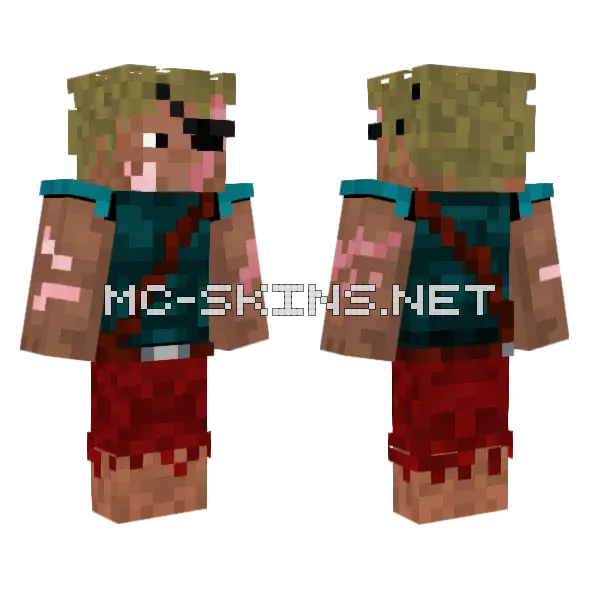 Action Lad Pirate Long Hair Minecraft skin, front and back