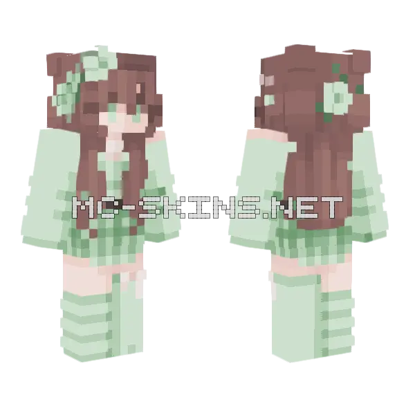 Aesthetic Green Spring Girl Minecraft skin, front and back