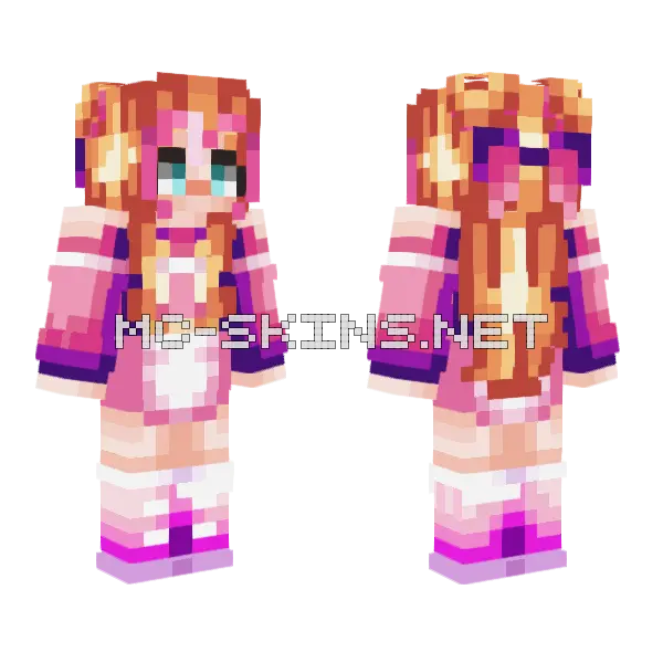 Aesthetic Pink Girl Minecraft skin, front and back