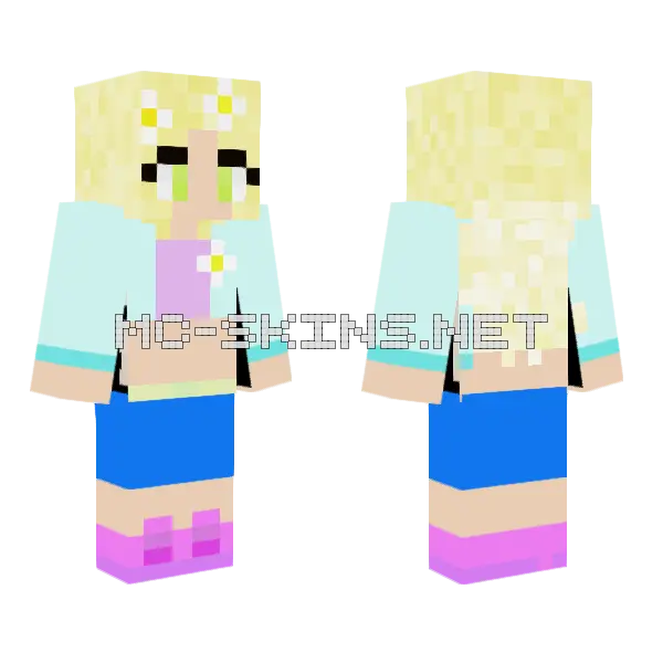 Aesthetic Summer Girl Minecraft skin, front and back