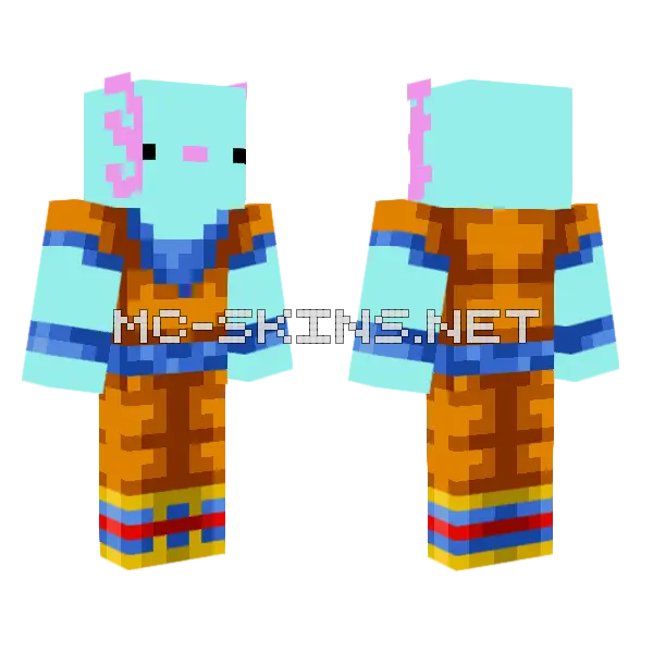 Ajolote Goku Minecraft skin, front and back