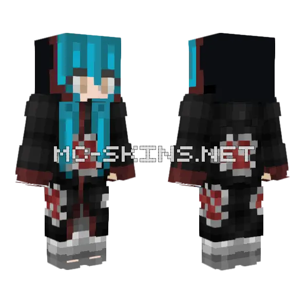 Akatsuki Girl Blue Hair Minecraft skin, front and back
