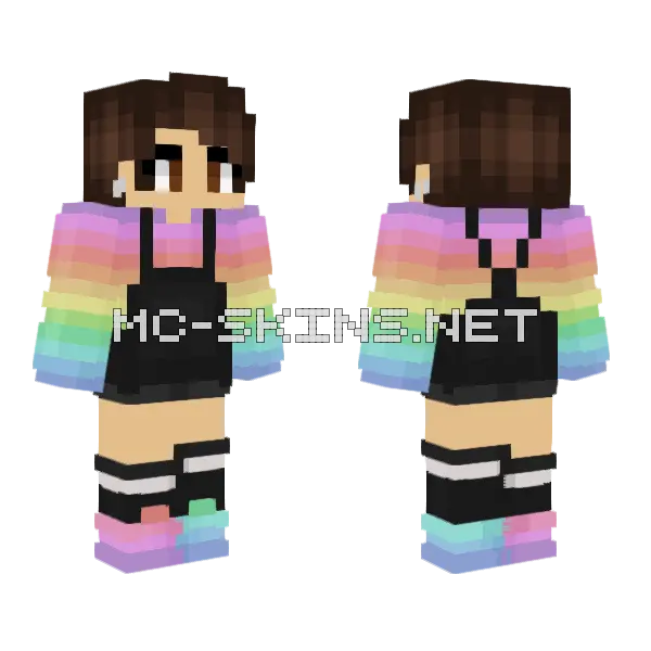 Alita Rainbow Overalls Minecraft skin, front and back