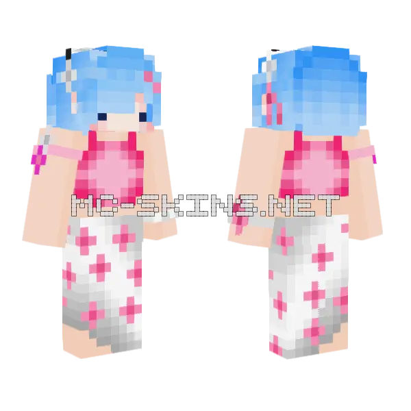 Aloha Pink Rem Minecraft skin, front and back