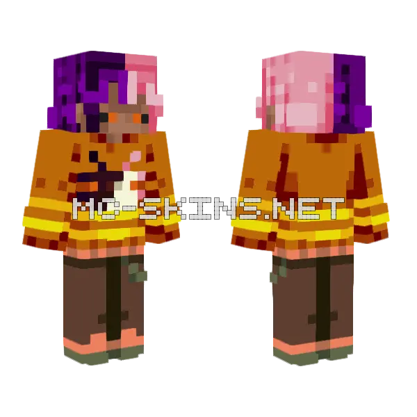 Amber Axolotl Minecraft skin, front and back