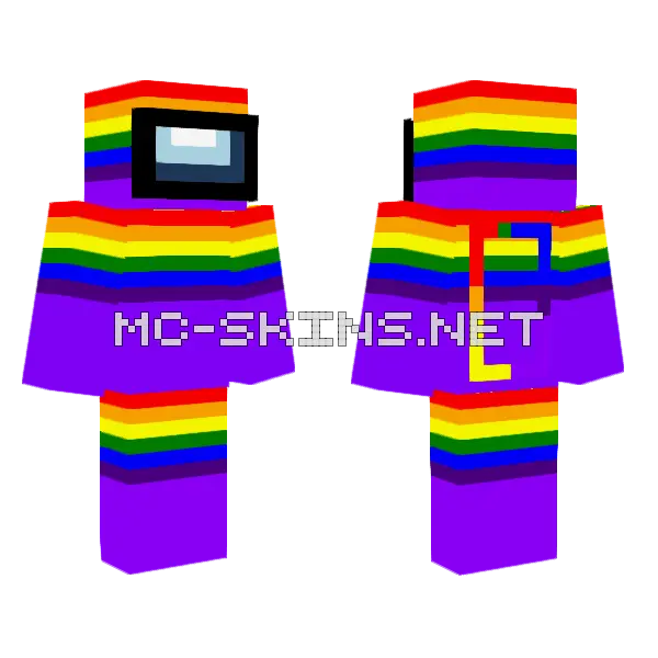 Among Us Rainbow Minecraft skin, front and back