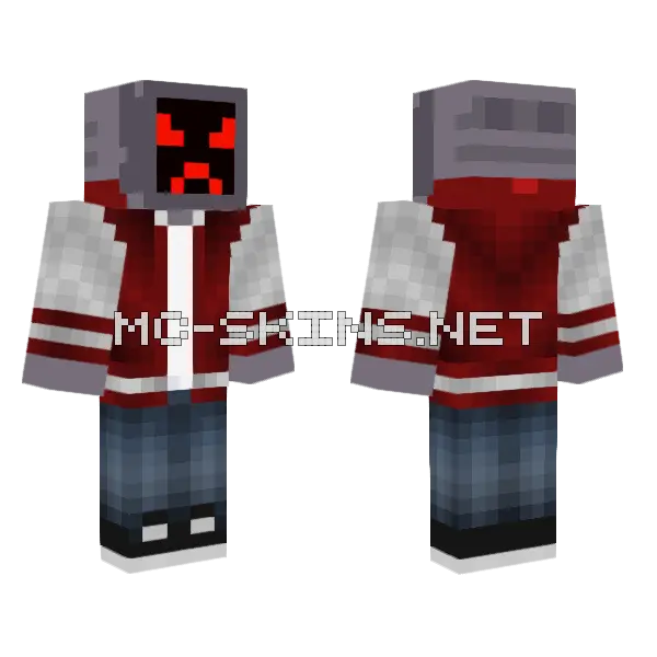 Angry Grey Robot Minecraft skin, front and back