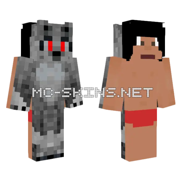 Angry Raksha And Mowgli Minecraft skin, front and back