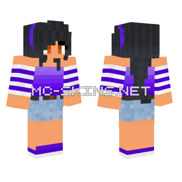 Aphmau Purple Casual Minecraft skin, front and back