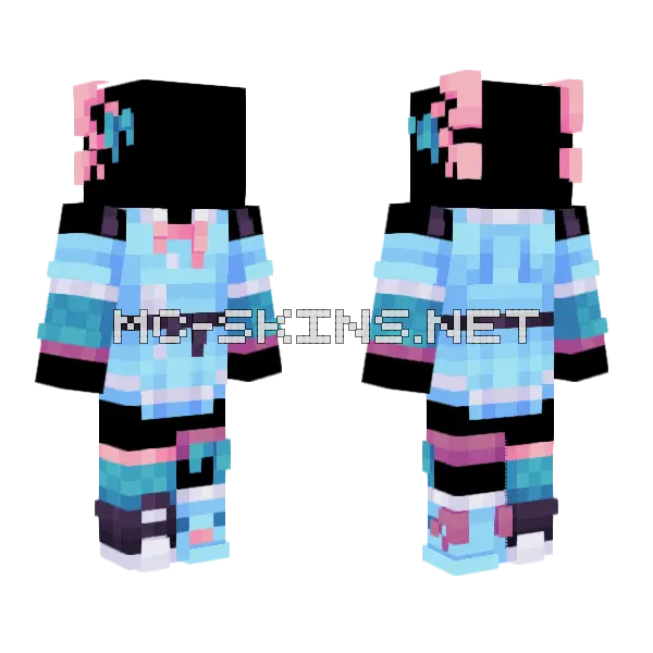Aqua Axolotl Base Minecraft skin, front and back