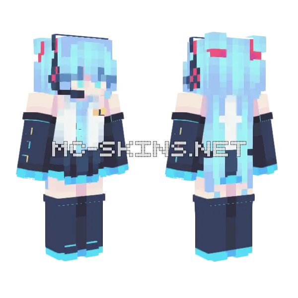 Aqua Blue Hair Girl, front and back