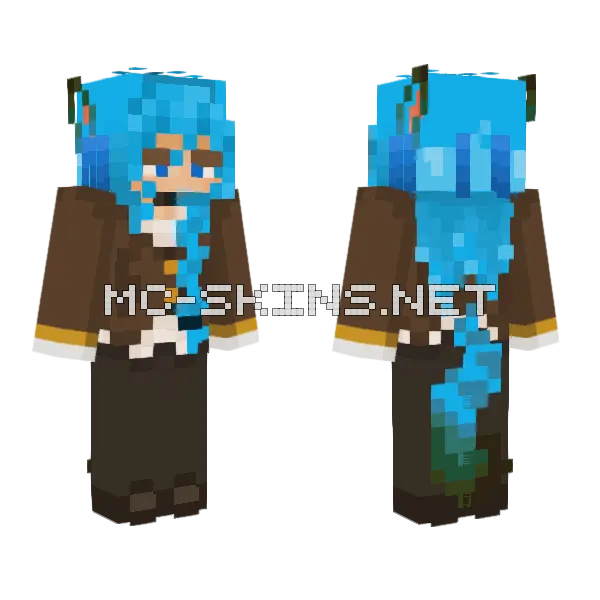 Aqua Blue Hair Girl Minecraft skin, front and back
