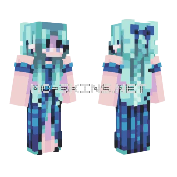 Aqua Hair Girl Minecraft skin, front and back