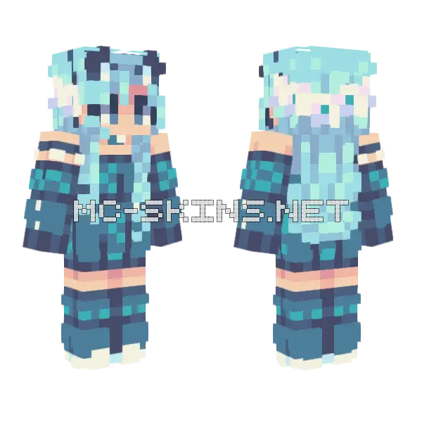 Aqua Hair Girl Minecraft skin, front and back