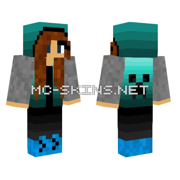 Aqua Hoodie Boy Minecraft skin, front and back