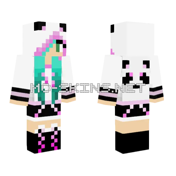 Aqua Panda Girl Minecraft skin, front and back