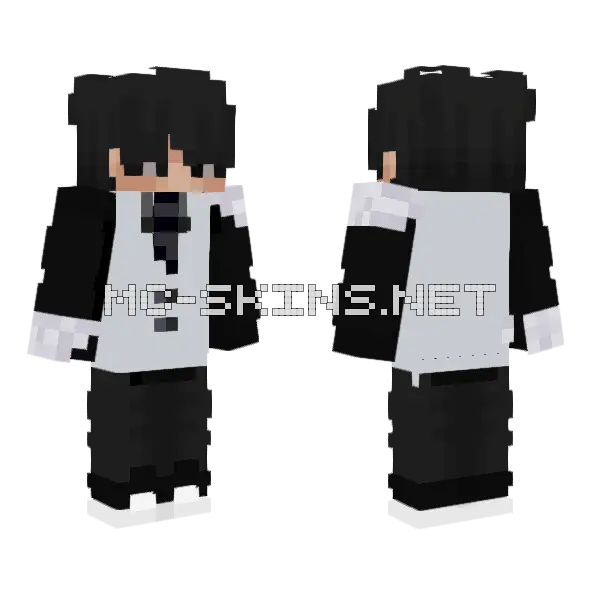 Aqueellol HD Black White Minecraft skin, front and back