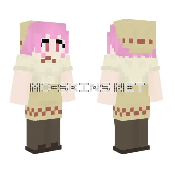 Aruraru Pink Haired Girl Minecraft skin, front and back