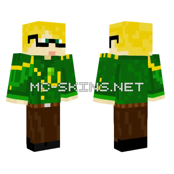 Asak127 Yellow Hair Green Jacket Minecraft skin, front and back