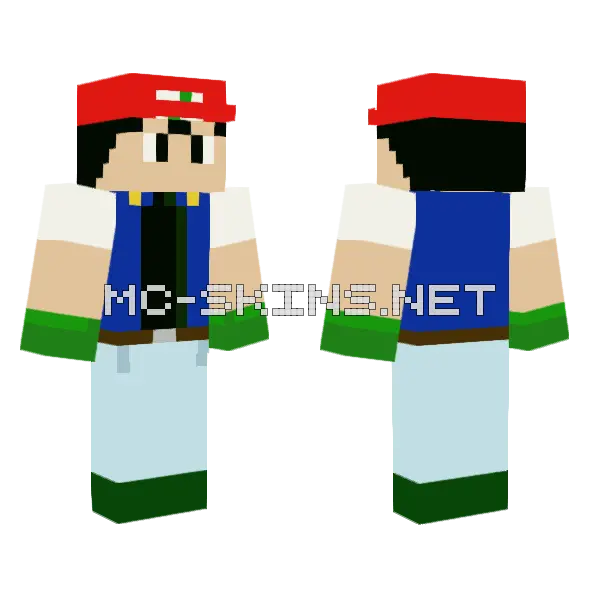 Ash Ketchum Normal Cap Minecraft skin, front and back