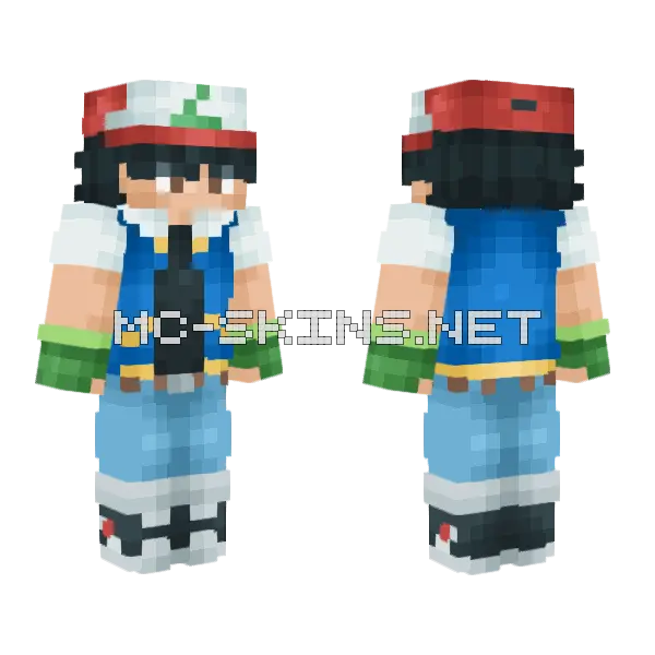 Ash Ketchum Outfit Minecraft skin, front and back