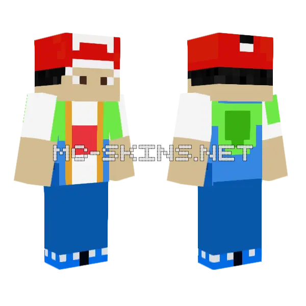 Ash Ketchum Pallet Town Minecraft skin, front and back