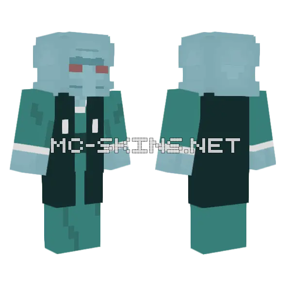Asian Squidward Minecraft skin, front and back