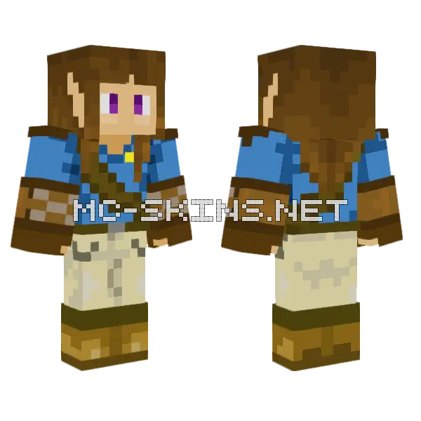 Aventurier Fille Brune Variation Bleu Minecraft skin, front and back