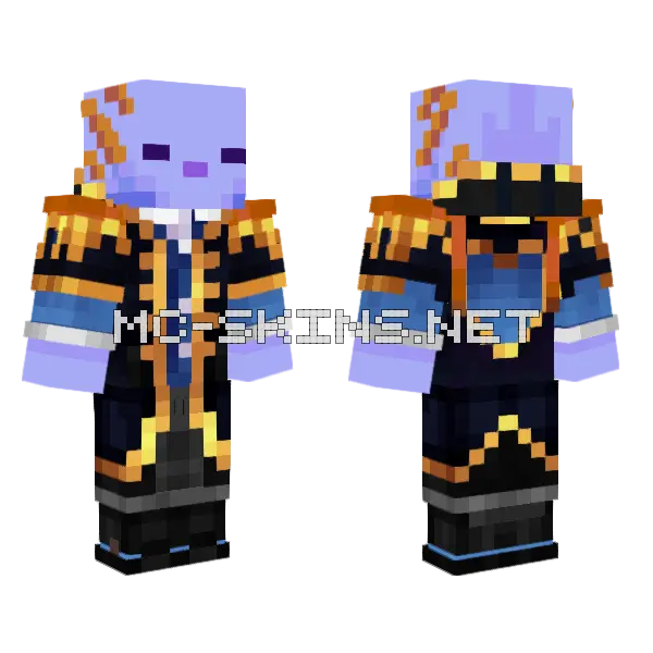 Axolotl Emperor Minecraft skin, front and back