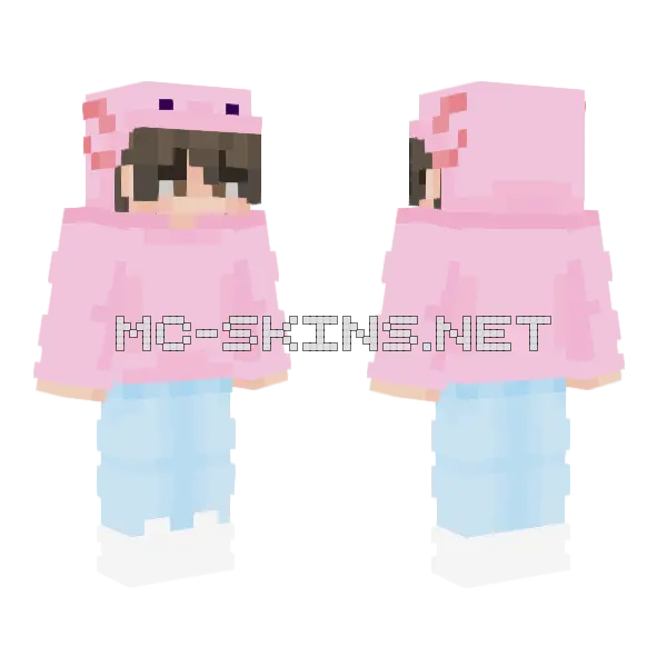 Axolotl Hoodie Boy Minecraft skin, front and back