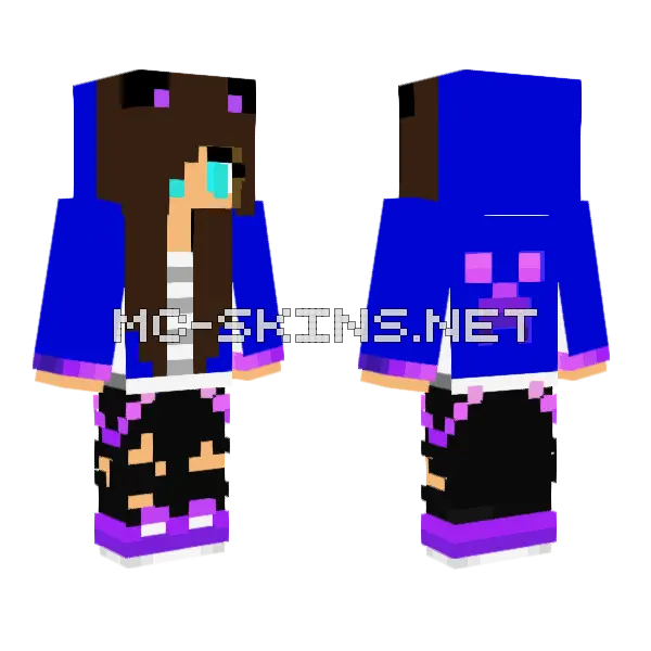 Aylakayla Blue Creeper Hoodie Minecraft skin, front and back