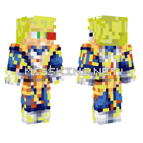 Battle Scarred SSJ Vegeta Minecraft skin, front and back