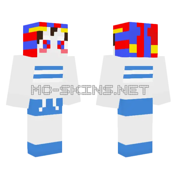 Beach Pomni Minecraft skin, front and back