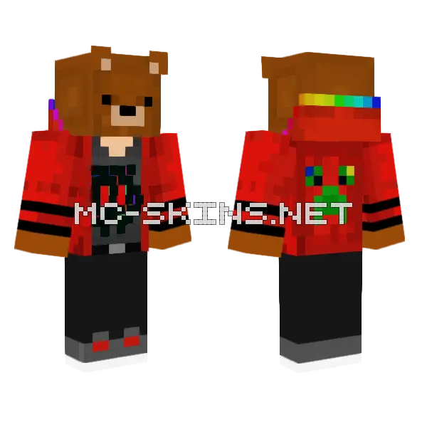 Bear With Red Hoodie Minecraft skin, front and back