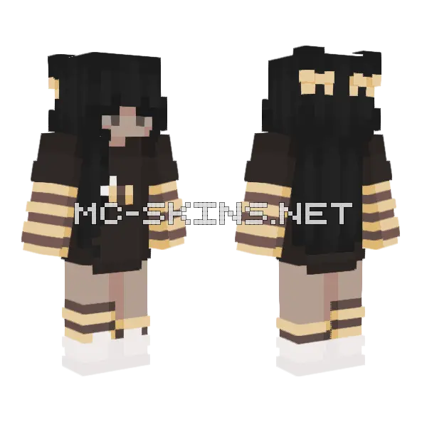 Bee Girl Black Hair Minecraft skin, front and back