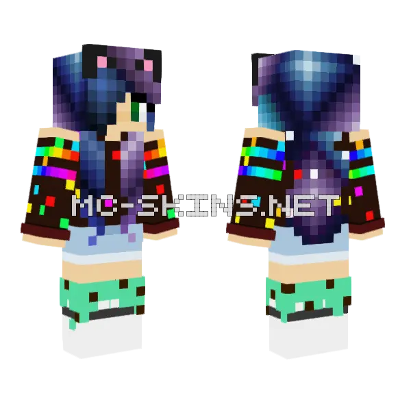Birthday Cat Galaxy Girl Minecraft skin, front and back