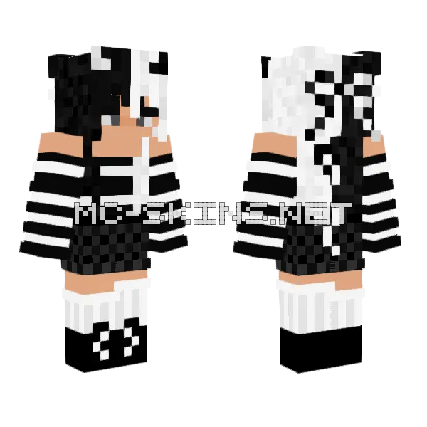 Black and White Demon Girl Minecraft skin, front and back