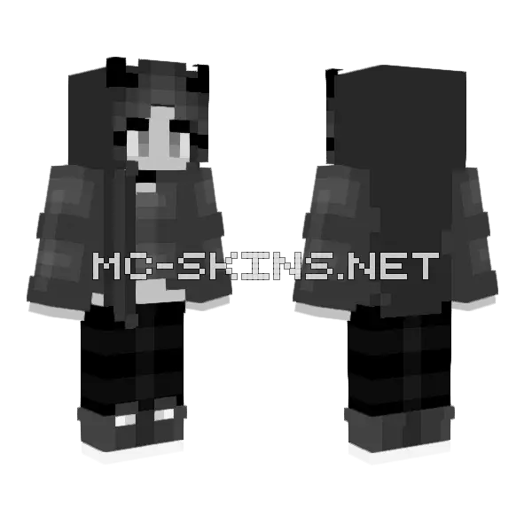 Black and White Gray Girl Minecraft skin, front and back